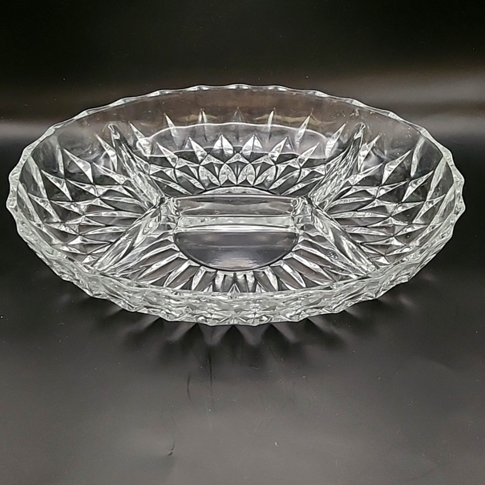 Vintage 1980s Cut Glass Crudite Dish 4 Compartments